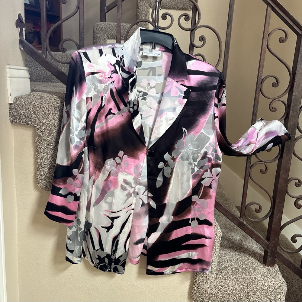 Rare Vintage Hermann Lange Women’s Jacket Size UK 44 Black & Pink Silk Blend